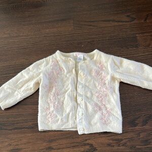 Janie & Jack Kids Cream Button Down Cardigan with Pink Details